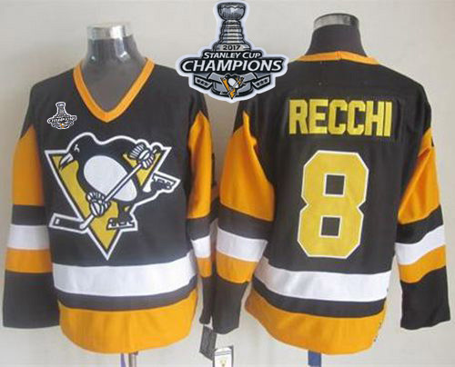 Penguins #8 Mark Recchi Black CCM Throwback Stanley Cup Finals Champions Stitched NHL Jersey - Click Image to Close